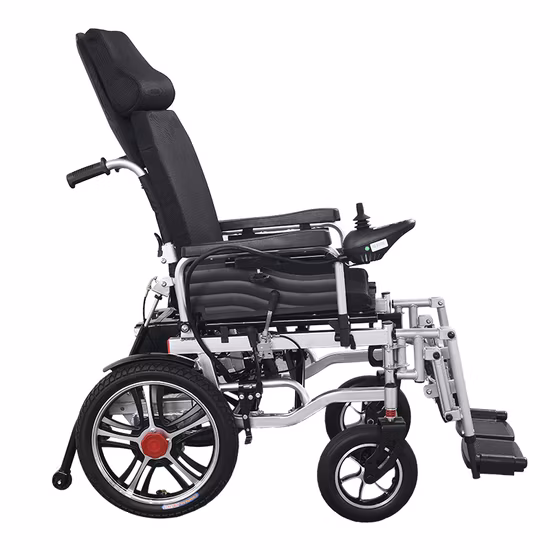 Hochleistungs-Multifunktions-Rückenlehne, verstellbarer Aluminium-Klapprollstuhl mit elektrischem Antrieb, Kissen und 2 x 250-W-Motor